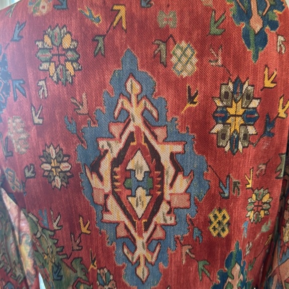 Y2K Rust Multi Ikat Print Surplice Neckline Croped Mesh Top Size - Picture 6 of 9